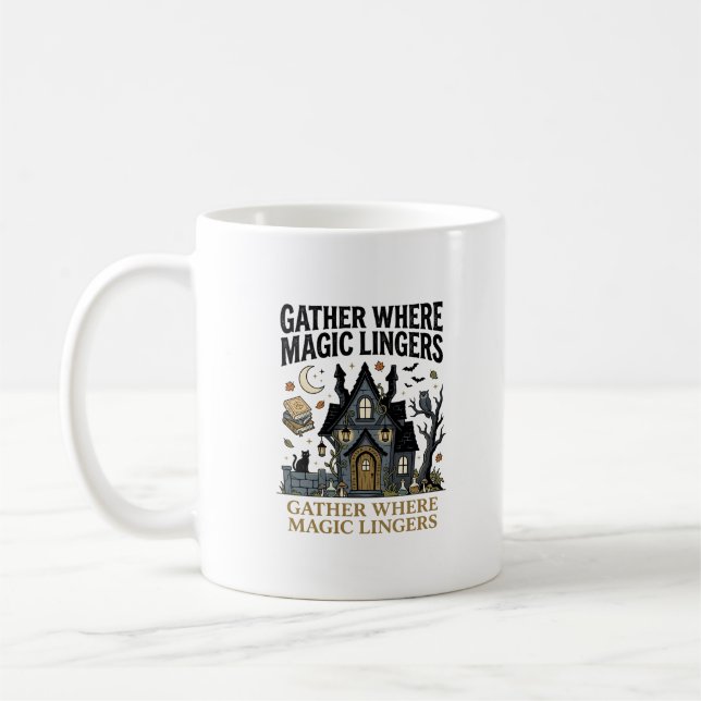 Halloween Haunted Cottage Gathering Coffee Mug (Left)