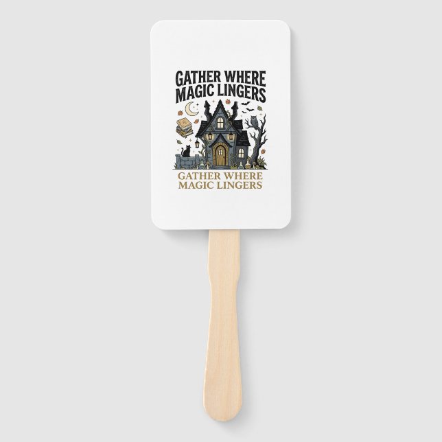 Halloween Haunted Cottage Gathering Hand Fan (Front)