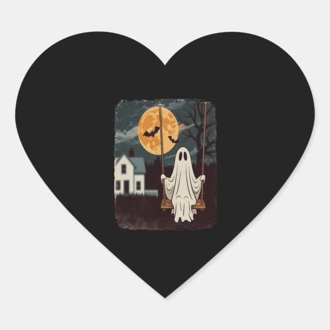 Halloween Haunted Ghost Swing Heart Sticker (Front)