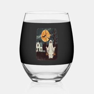 Halloween Haunted Ghost Swing Stemless Wine Glass