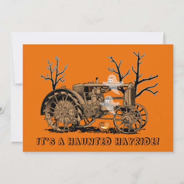 Halloween Haunted Hay Ride Farm Tractor Ghosts Invitation (Front)