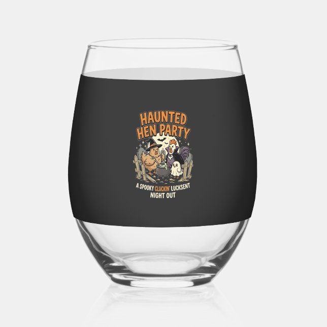 Halloween Haunted Hen Party Stemless Wine Glass (Front)