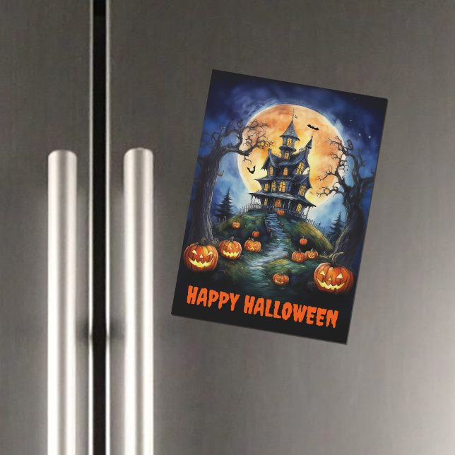 Halloween Haunted House and Pumpkins Magnetic Card (Creator Uploaded)