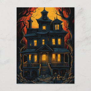 Halloween Haunted House at Night Postcards