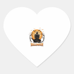 Halloween Haunted House Bat Moon Graphic Design Heart Sticker
