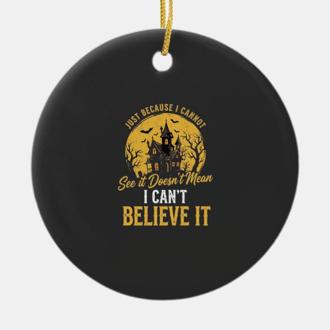 Halloween Haunted House Believe It Design_1 Ceramic Tree Decoration (Front)