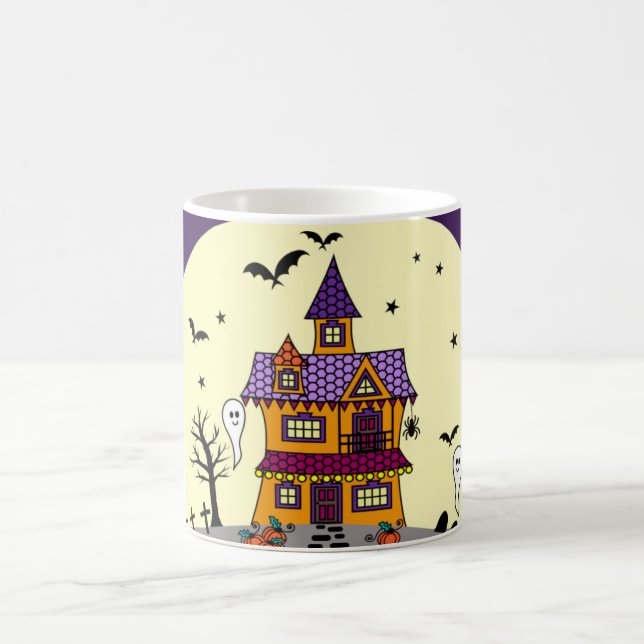 Halloween Haunted House Black Bat Full Moon Ghost Coffee Mug (Center)