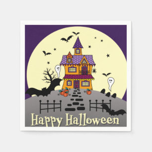 Halloween Haunted House Black Bat Full Moon Ghost Napkin