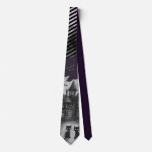 Halloween, Haunted House , Black Cat Tie