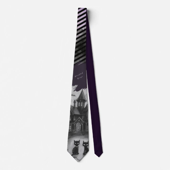 Halloween, Haunted House , Black Cat  Tie (Front)