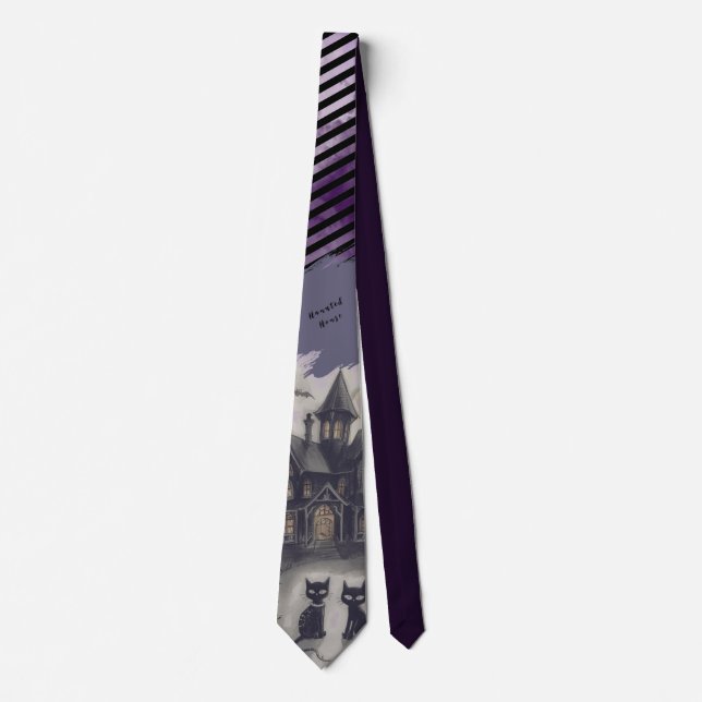 Halloween, Haunted House , Black Cat  Tie (Front)