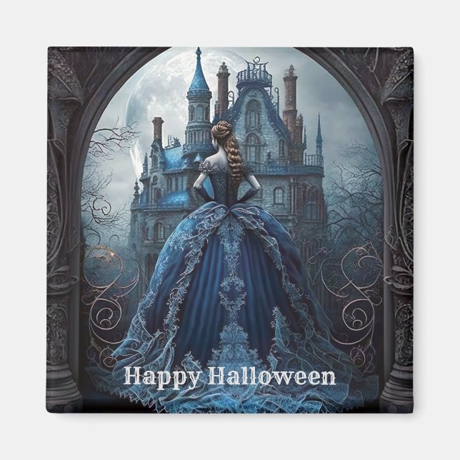 Halloween Haunted House Blue Night Scary Magnet (Front)