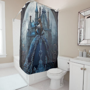Halloween Haunted House Blue Night Scary Shower Curtain