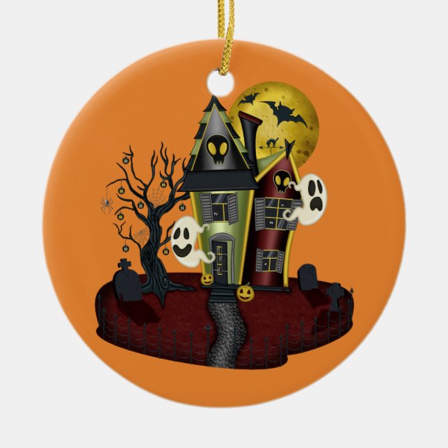 Halloween Haunted House Ceramic Tree Decoration (Front)