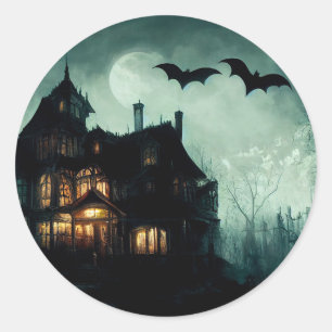 Halloween Haunted House Classic Round Sticker