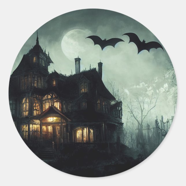 Halloween Haunted House Classic Round Sticker (Front)