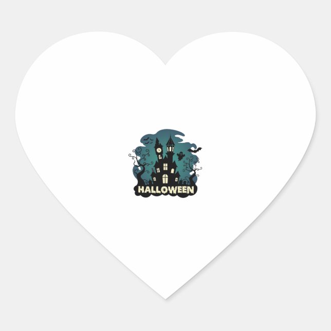 Halloween Haunted House Clock Tower Bats Ghost_1 Heart Sticker (Front)
