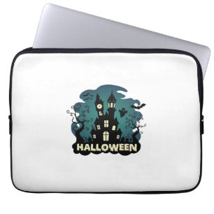 Halloween Haunted House Clock Tower Bats Ghost_1 Laptop Sleeve