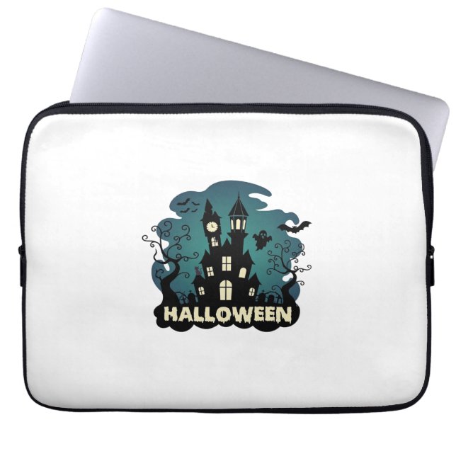 Halloween Haunted House Clock Tower Bats Ghost_1 Laptop Sleeve (Front)