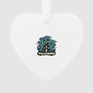 Halloween Haunted House Clock Tower Bats Ghost_1 Ornament