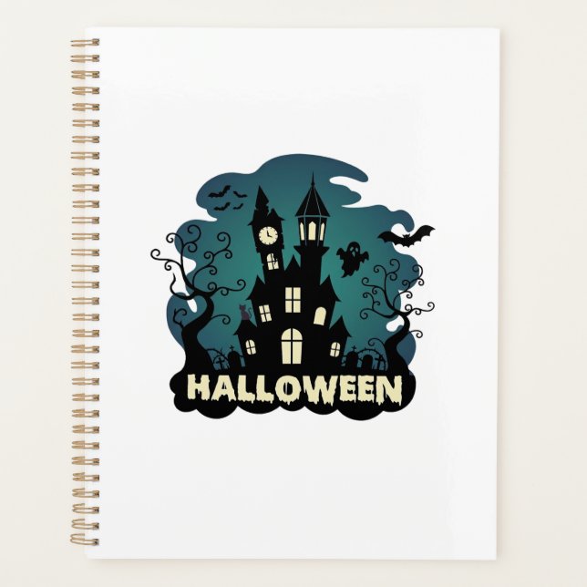 Halloween Haunted House Clock Tower Bats Ghost_1 Planner (Front)