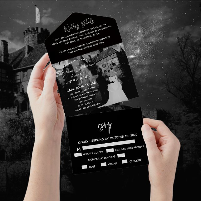 Halloween Haunted House Couple Wedding October  All In One Invitation (Creator Uploaded)