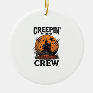 Halloween Haunted House Creepin With My Crew Shirt Ceramic Tree Decoration