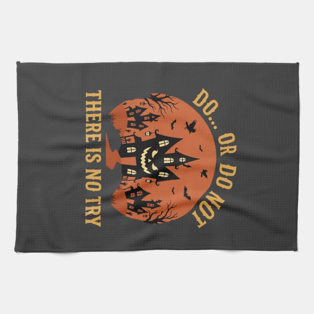 Halloween Haunted House Do Or Do Not Tea Towel (Horizontal)