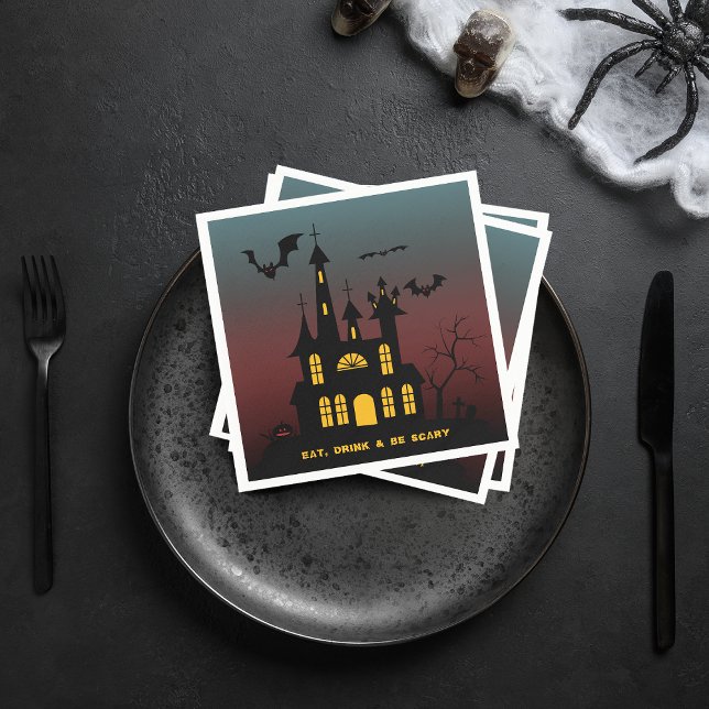 Halloween Haunted House Eat Drink Be Scary Paper Napkin (Halloween Haunted House Eat Drink Be Scary Paper Napkins)