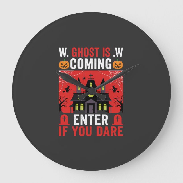 Halloween Haunted House Enter If You Dare Large Clock (Front)