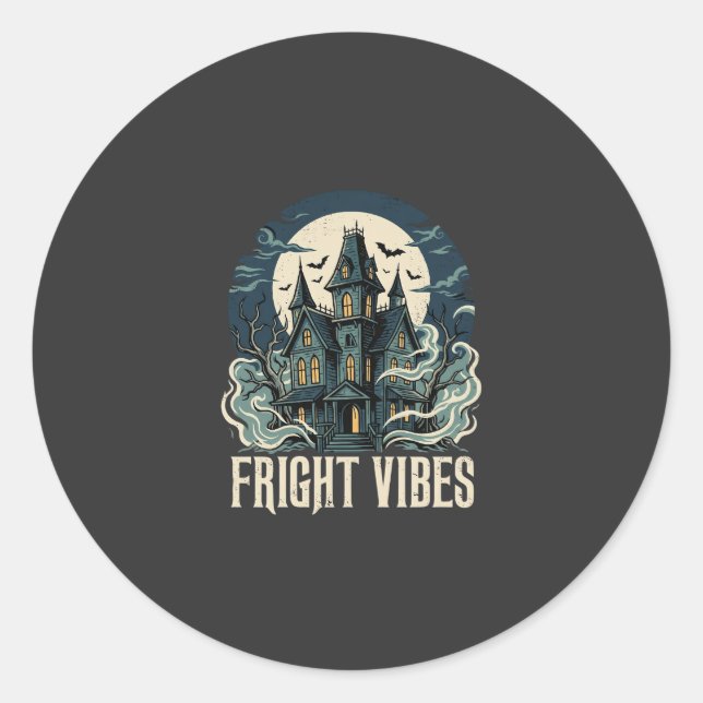 Halloween Haunted House Fright Vibes Design Classic Round Sticker (Front)