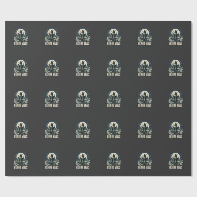 Halloween Haunted House Fright Vibes Design Wrapping Paper (Flat)