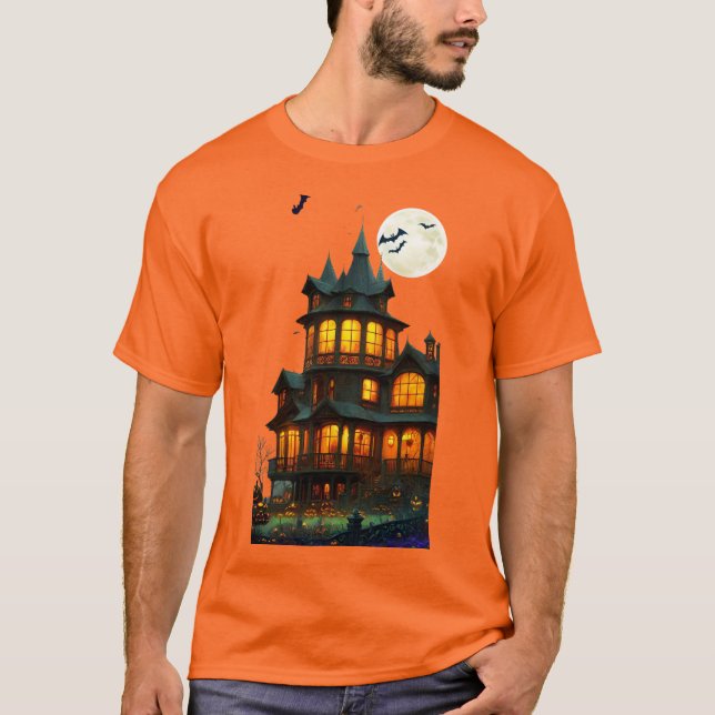 Halloween Haunted House Holiday T-Shirt (Front)