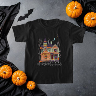 Halloween Haunted House Kid's Black T-Shirt