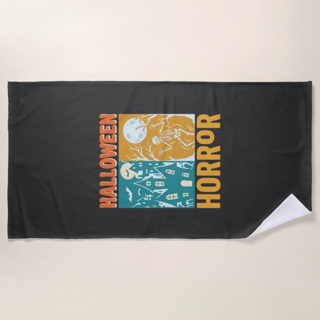 Halloween Haunted House Moon Skeleton Design_1 Beach Towel (Front)