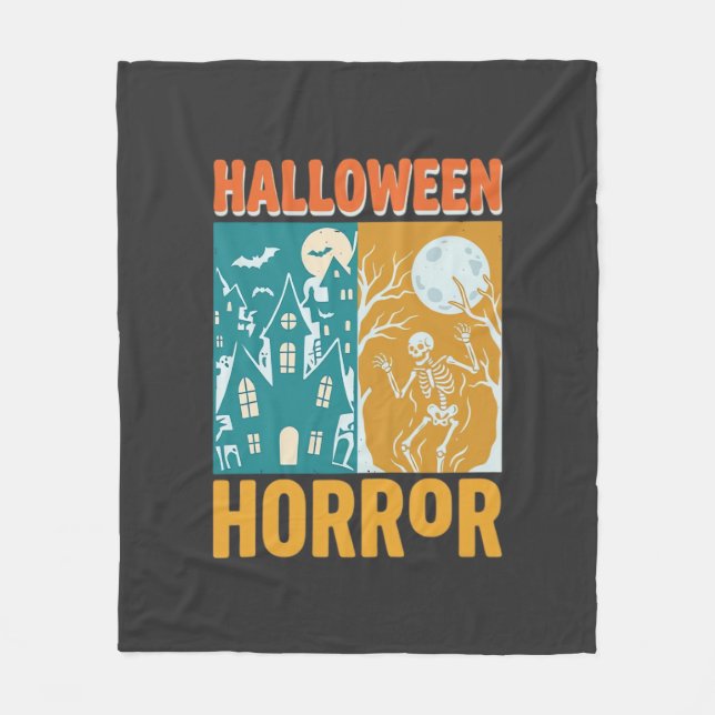 Halloween Haunted House Moon Skeleton Design_1 Fleece Blanket (Front)