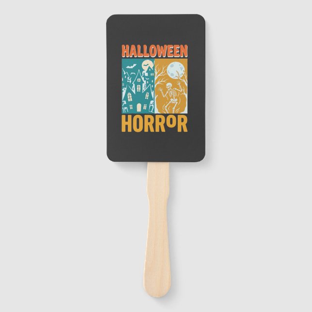 Halloween Haunted House Moon Skeleton Design_1 Hand Fan (Front)