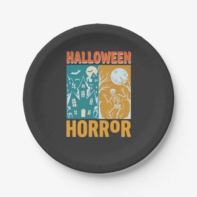 Halloween Haunted House Moon Skeleton Design_1 Paper Plate (Front)