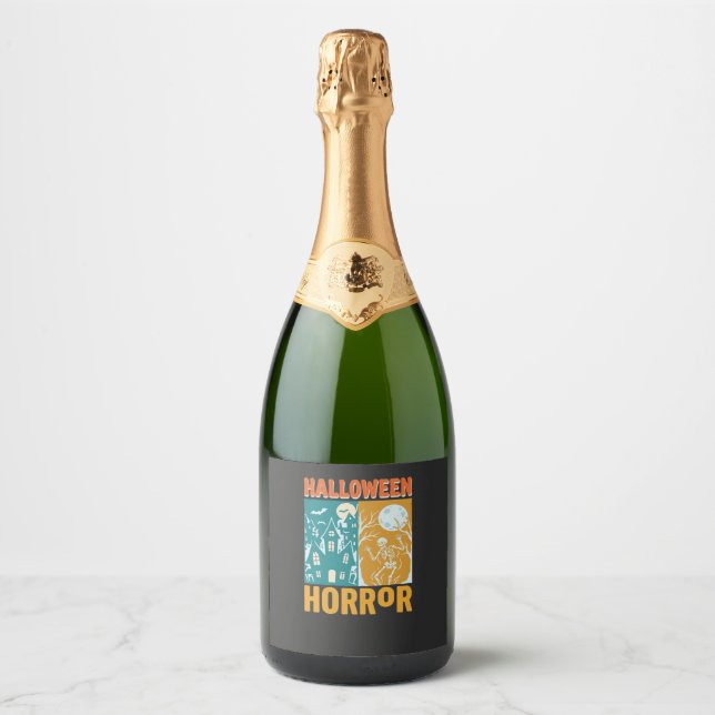 Halloween Haunted House Moon Skeleton Design_1 Sparkling Wine Label (Front)