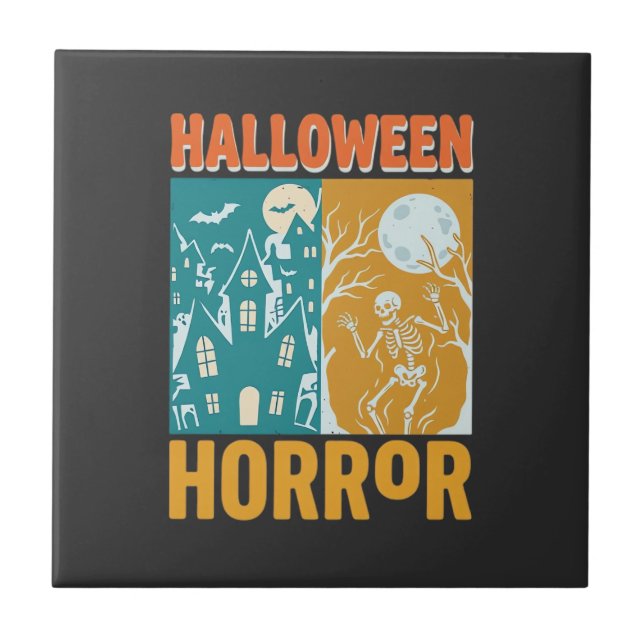 Halloween Haunted House Moon Skeleton Design_1 Tile (Front)