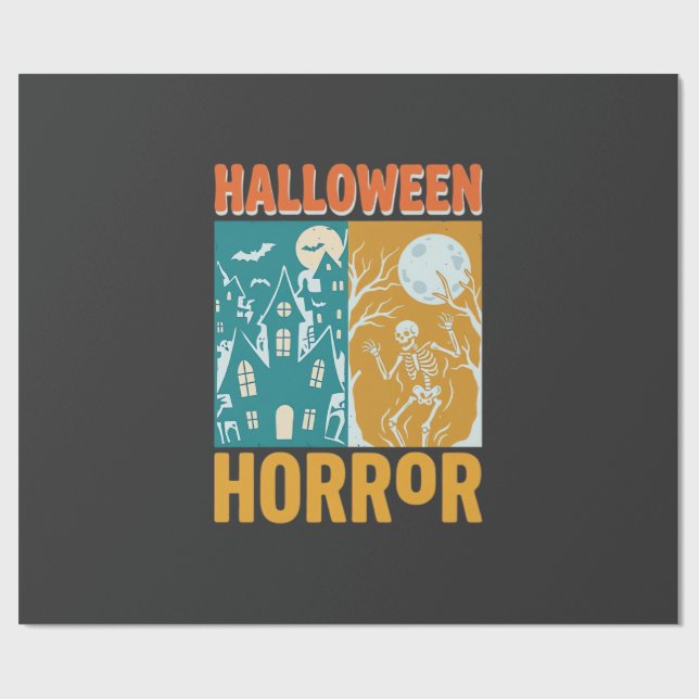 Halloween Haunted House Moon Skeleton Design_1 Wrapping Paper (Flat)