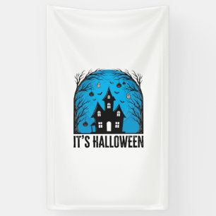 Halloween Haunted House Moon Vintage Engraving Des Banner
