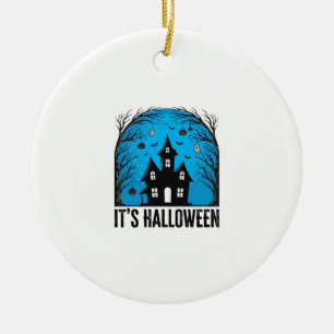 Halloween Haunted House Moon Vintage Engraving Des Ceramic Tree Decoration