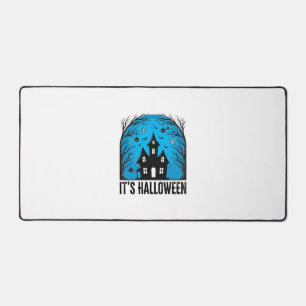 Halloween Haunted House Moon Vintage Engraving Des Desk Mat
