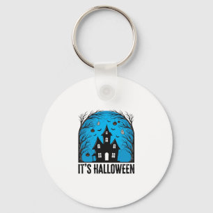 Halloween Haunted House Moon Vintage Engraving Des Key Ring