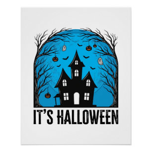 Halloween Haunted House Moon Vintage Engraving Des Poster