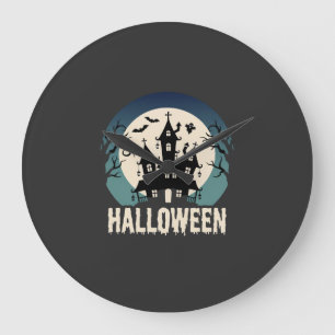 Halloween Haunted House Moonlight Vector Large Clock