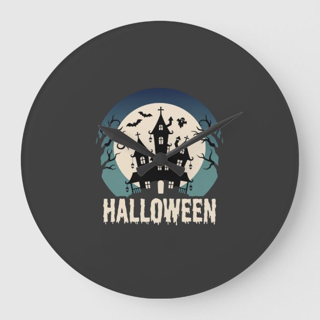 Halloween Haunted House Moonlight Vector Large Clock (Front)