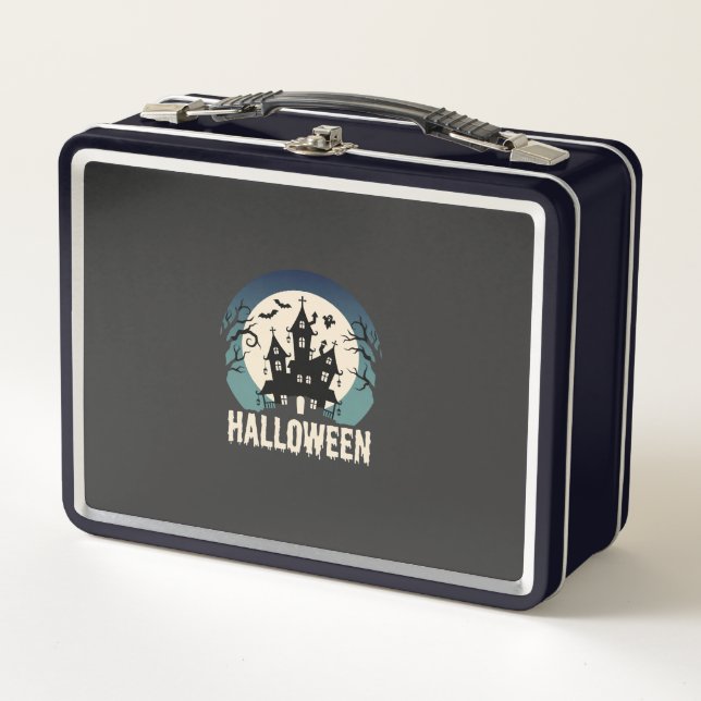 Halloween Haunted House Moonlight Vector Metal Lunch Box (Front)