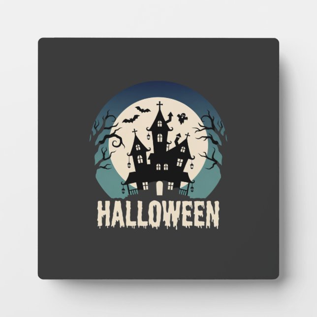 Halloween Haunted House Moonlight Vector Plaque (Front)